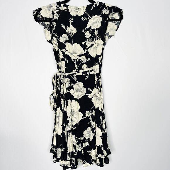 Free People XSmall XS Black Cream Floral French Quarter Printed Mini Dress Wrap - Picture 2 of 13